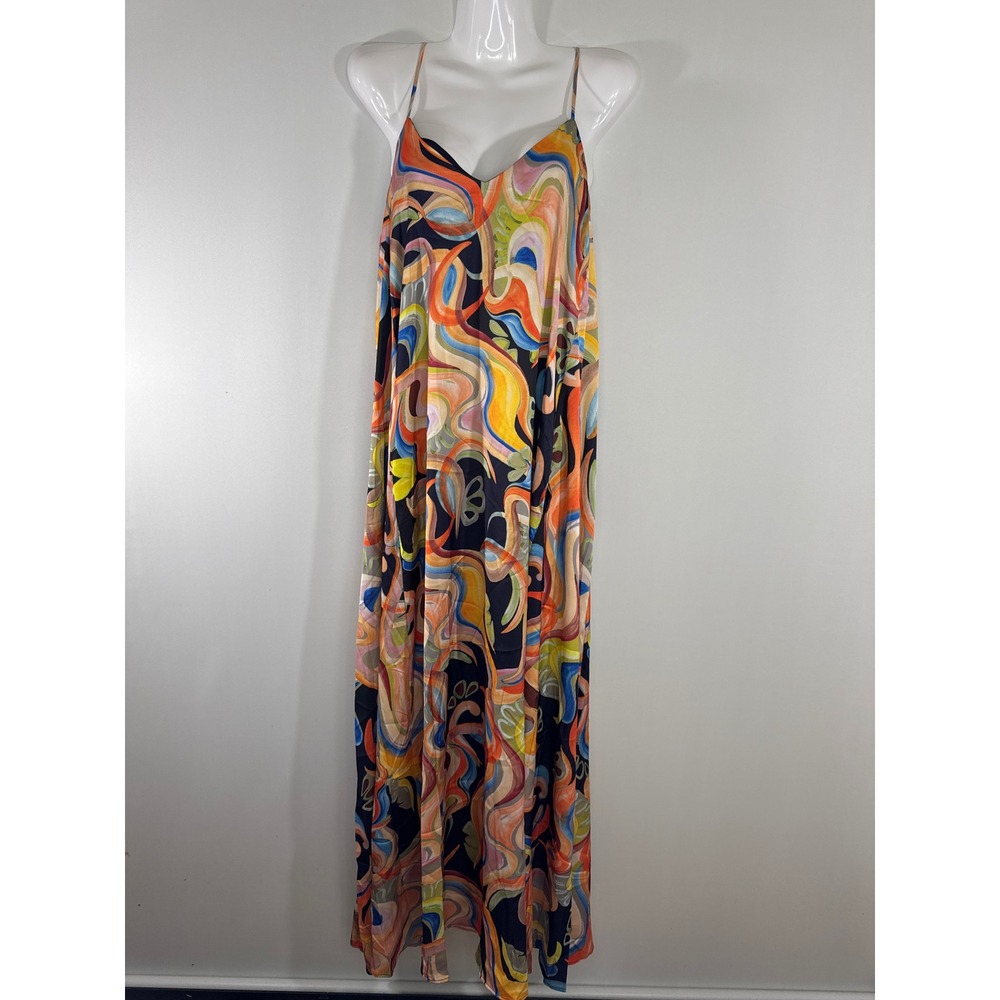 Nicole Miller New York Abstract Swirl Print V-Neck Maxi Dress Multicolor M NWT - Picture 2 of 13